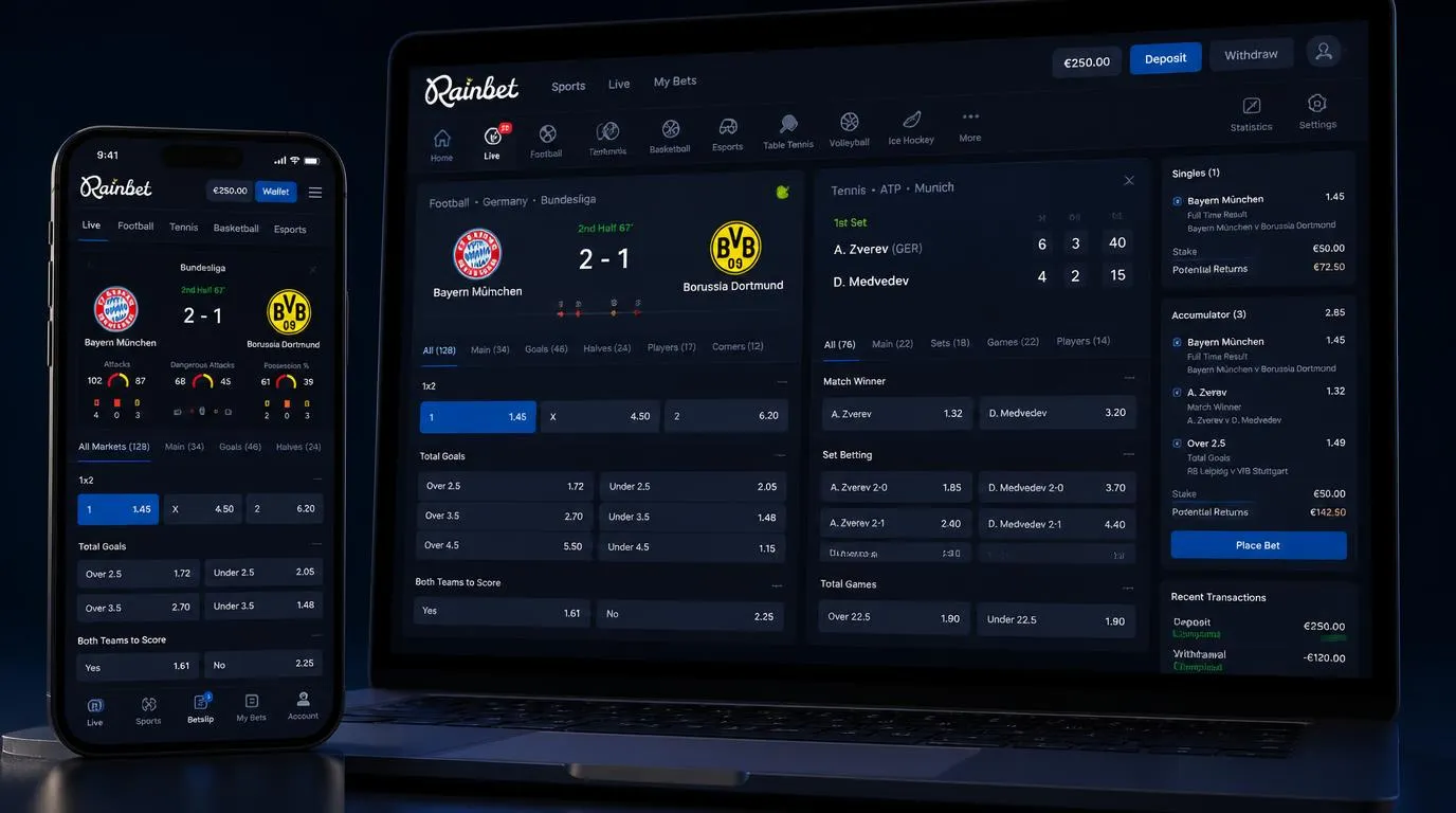 Digitaler Wettschein mit Einzelwette, Kombiwette und Live-Quoten für Fußball und Tennis